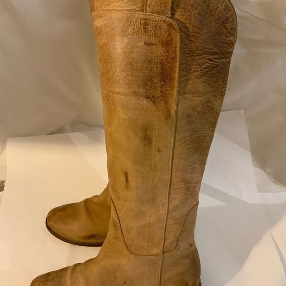 Frye Riding Boots Leather distressed Knee High Round Toe Brown US 6 - Picture 4 of 16